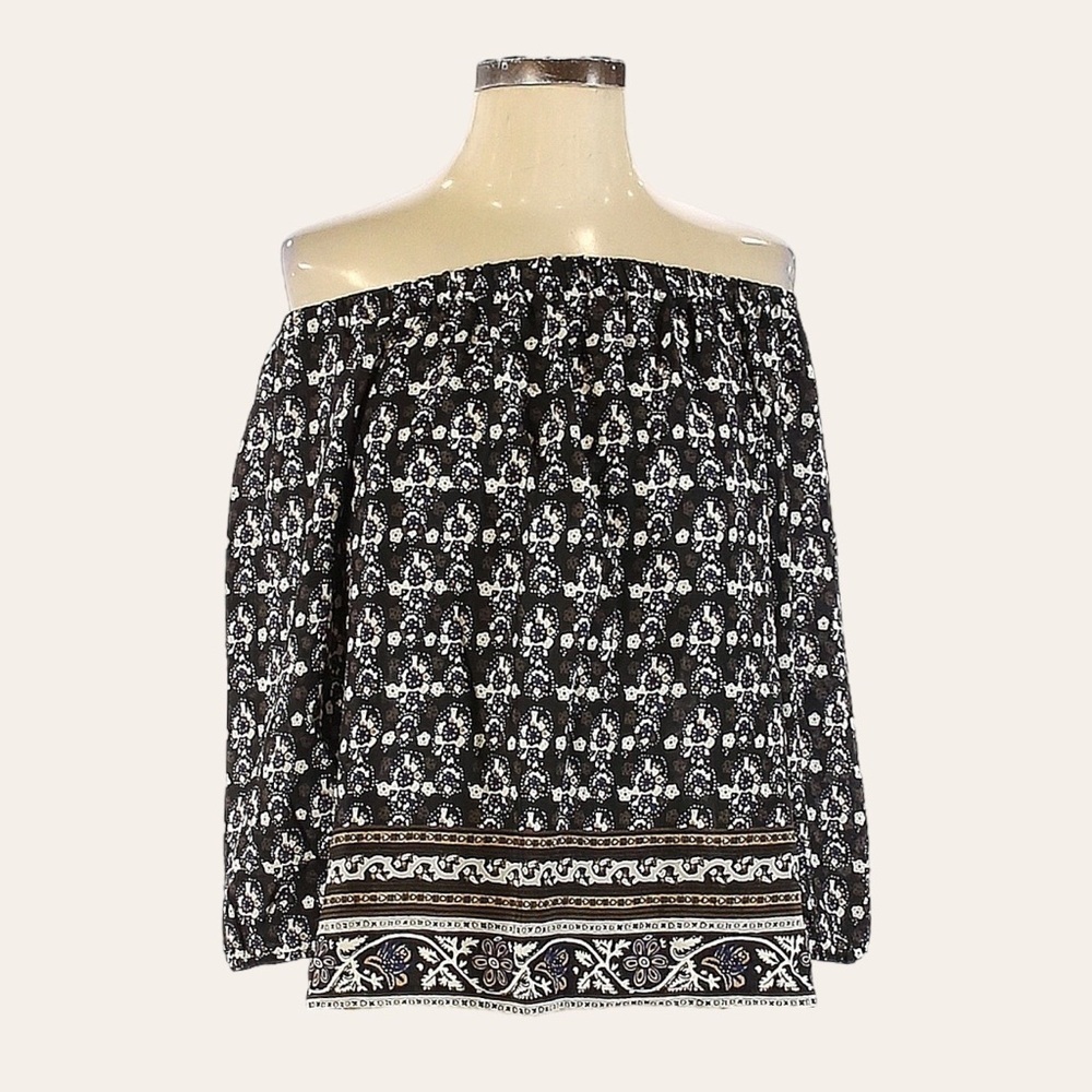 Madewell Silk Black Floral Gardenhouse Off-the-Shoulder Blouse Size XS